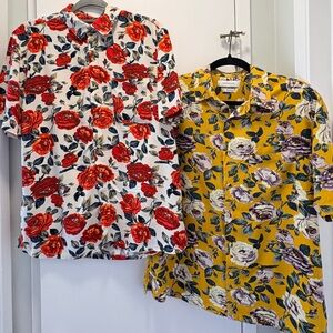 2 Men's Floral Button-Up Shirt - Red and yellow Hawaiian Beach Cruise Party